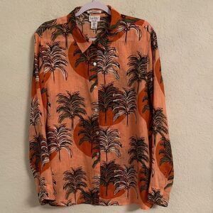 Nicole Miller Linen Tropical Print Women’s Shirt Long Sleeve Button Up Size XL